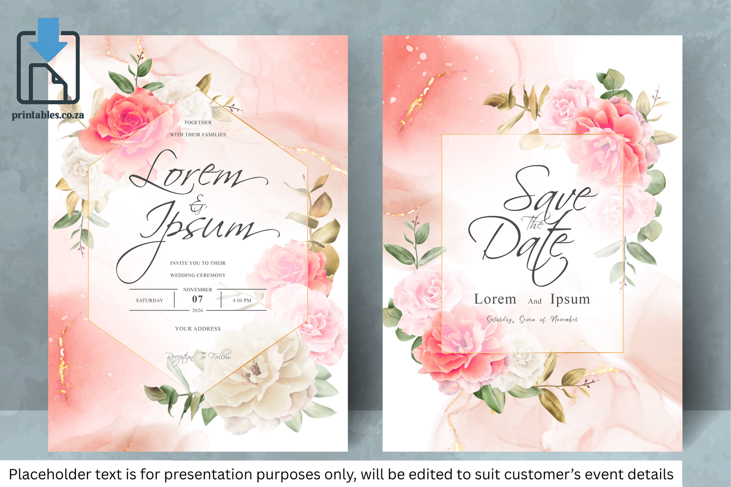 103 Elegant Floral Frame Wedding Invitation Set