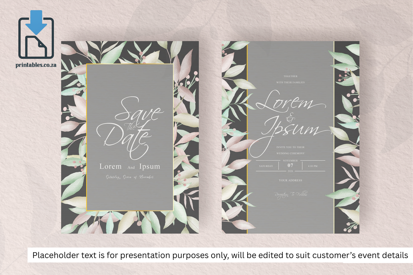 106 Foliage Frame Wedding Invitation Set
