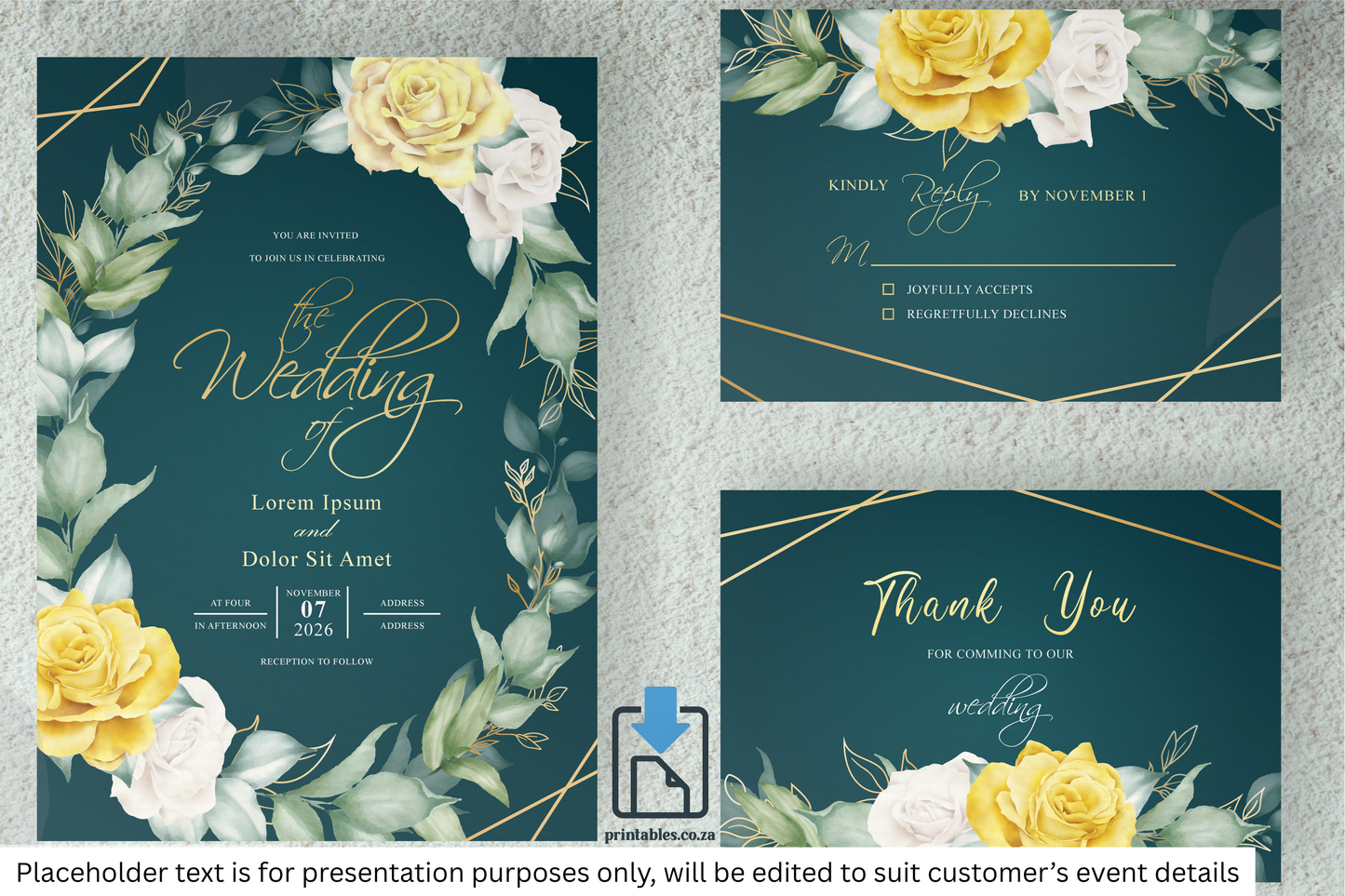 1158 Set of Yellow Florals Frame Wedding Card