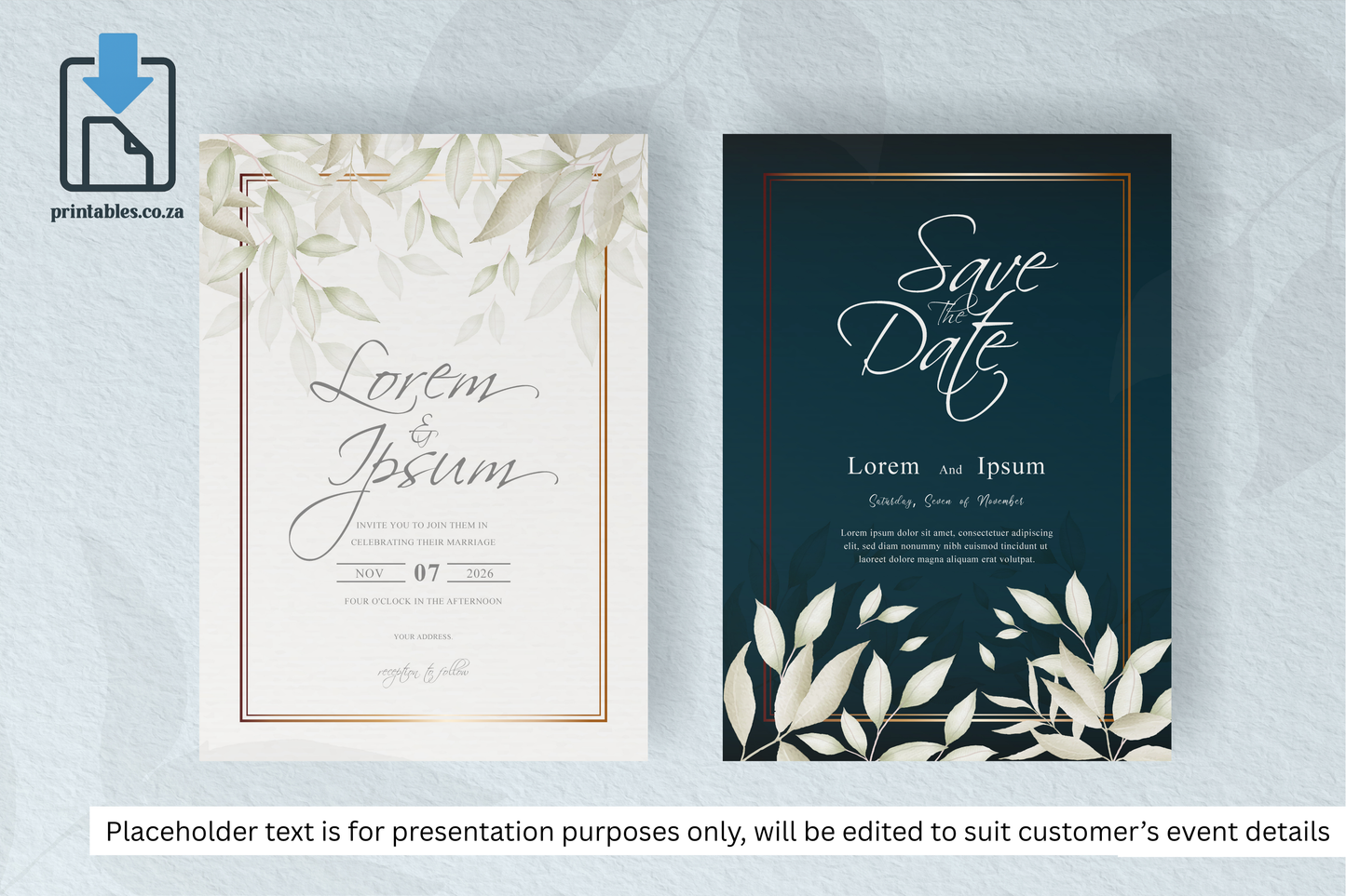 126 Foliage Frame Wedding Invitation Set