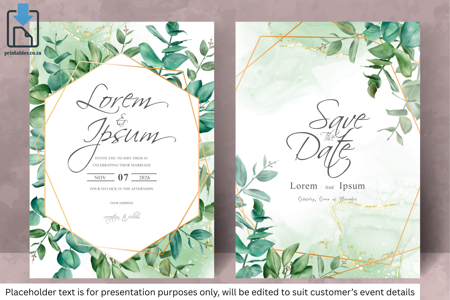 156 Watercolor Eucalyptus Frame Wedding Card Set