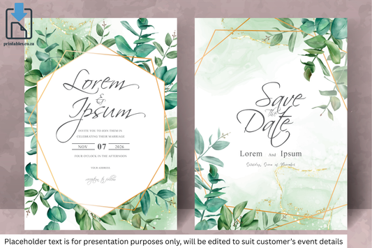 156 Watercolor Eucalyptus Frame Wedding Card Set