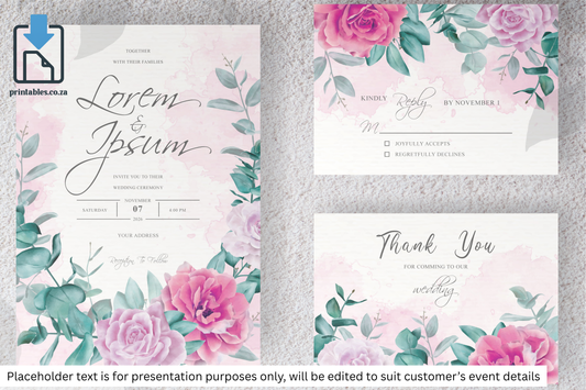 16 Elegant Pink Floral Frame Wedding Invitation Set