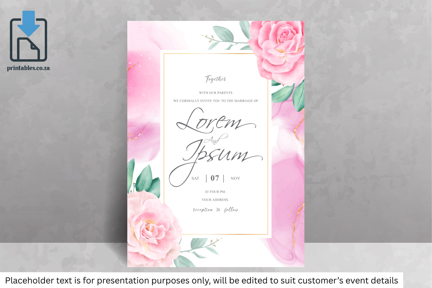 207 Elegant Pink Floral Frame Wedding Invitation Card