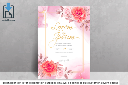 208 Elegant Pink Floral Frame Wedding Invitation Card