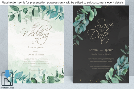 24 Watercolor Eucalyptus Frame Wedding Card Set