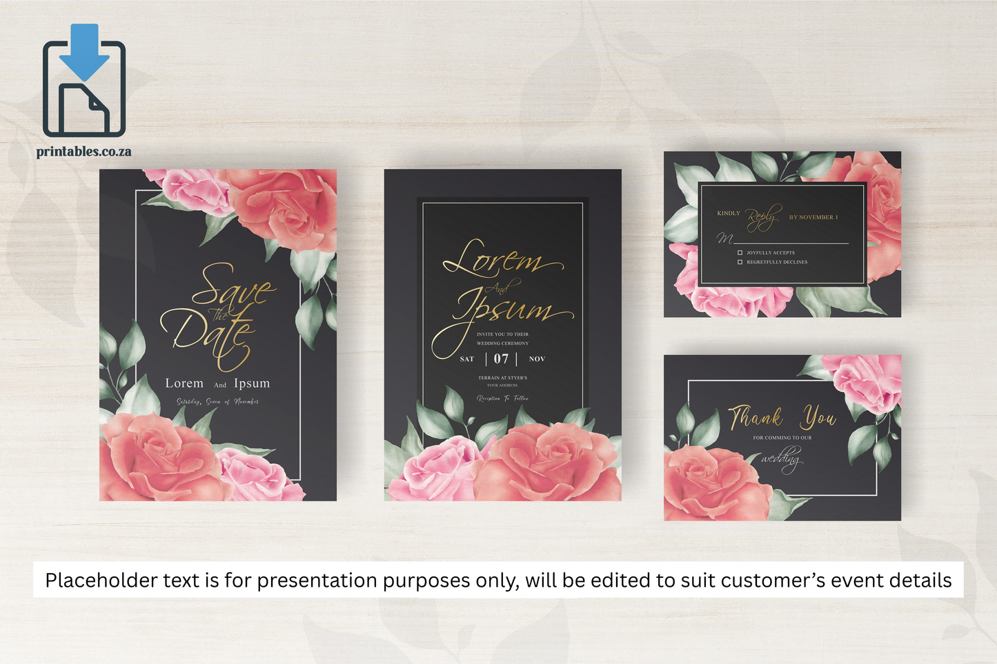 276 Elegant Floral Frame Wedding Invitation Set