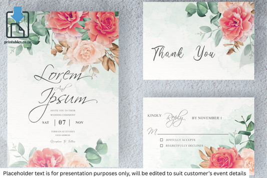 27 Elegant Coral Floral Frame Wedding Invitation Set