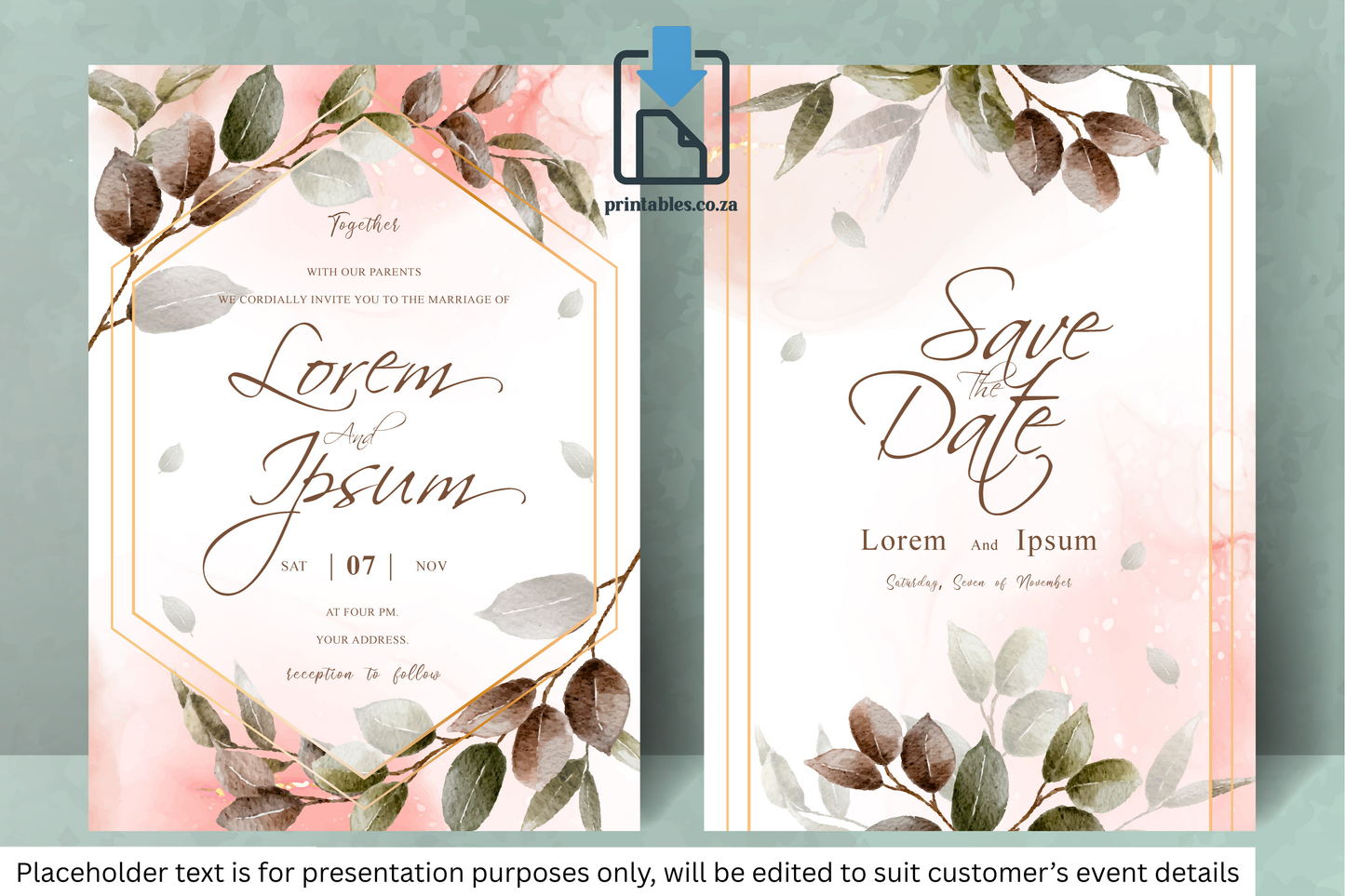 314 Elegant Watercolor Floral Wedding Invitation Set