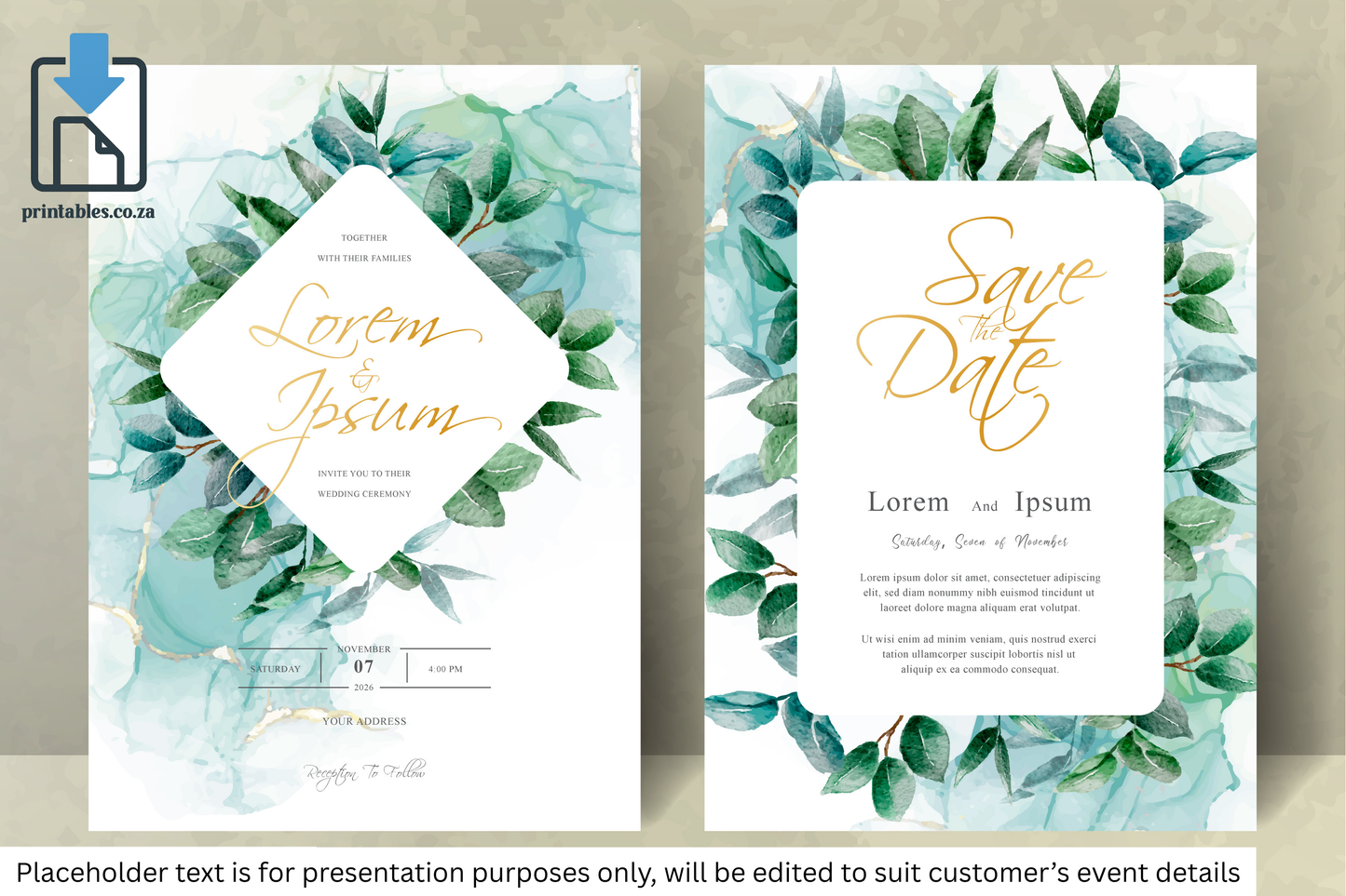 316 Elegant Watercolor Floral Wedding Invitation Set