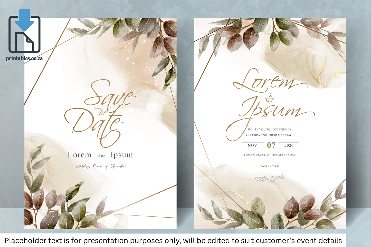 327 Elegant Watercolor Floral Wedding Invitation Set