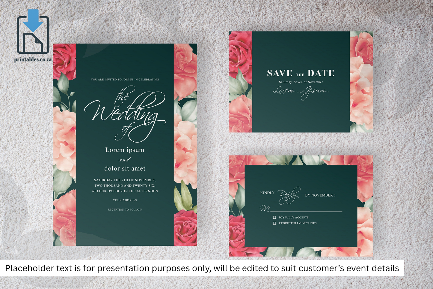 329 Watercolor Floral Frame Wedding Card Set