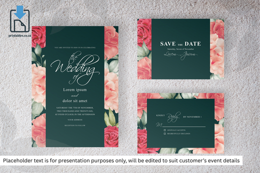 329 Watercolor Floral Frame Wedding Card Set