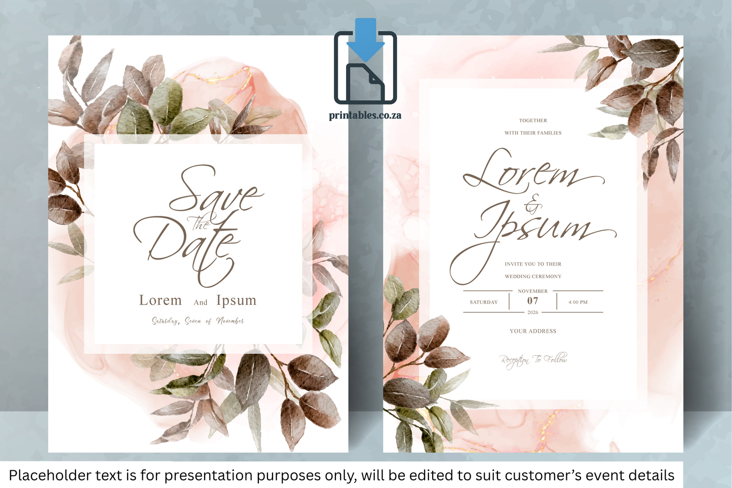 330 Elegant Watercolor Floral Wedding Invitation Set