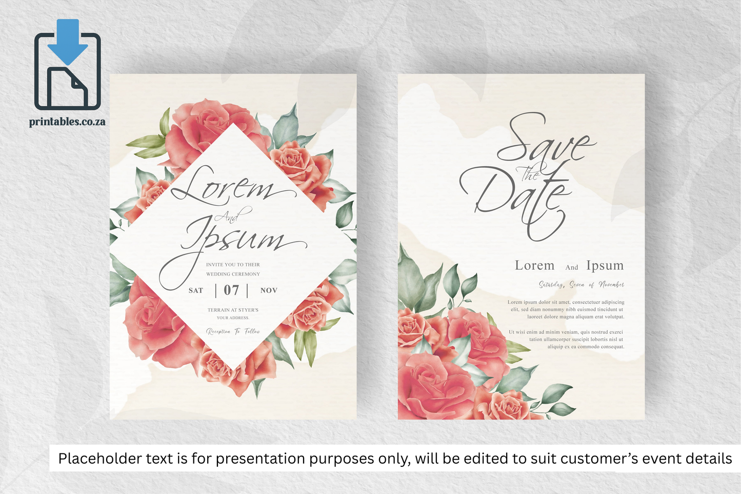 331 Watercolor Floral Frame Wedding Card Set