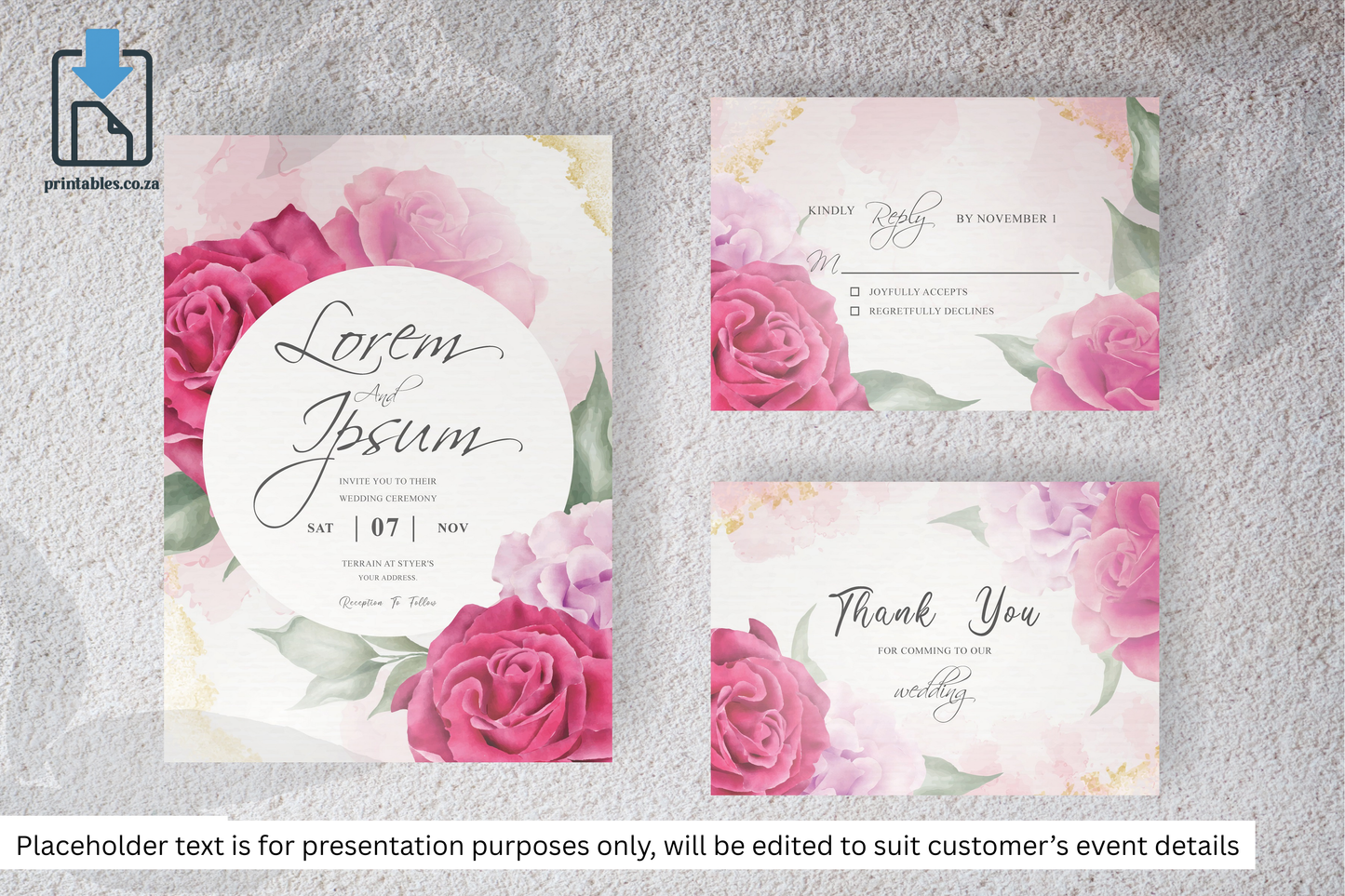341 Watercolor Floral Frame Wedding Card Set