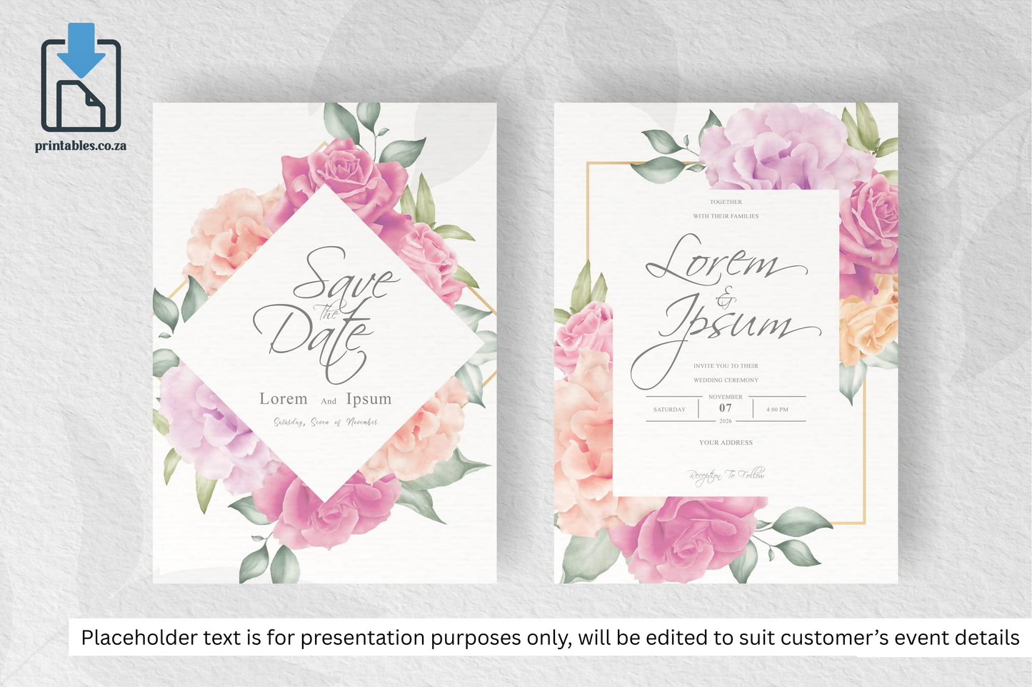 370 Watercolor Floral Frame Wedding Card Set
