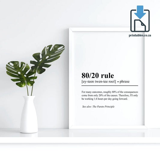 80/20 rule Definition Wall Art, 80/20 rule Quote Decor, 80/20 rule Printable Wall Art Gift for Home Office, PRINTABLE Wall Art, Digital Download
