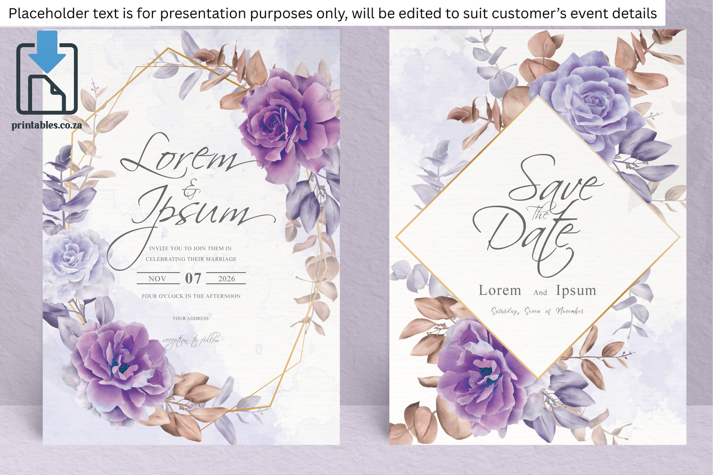 3 Elegant Floral Frame Wedding Invitation Set