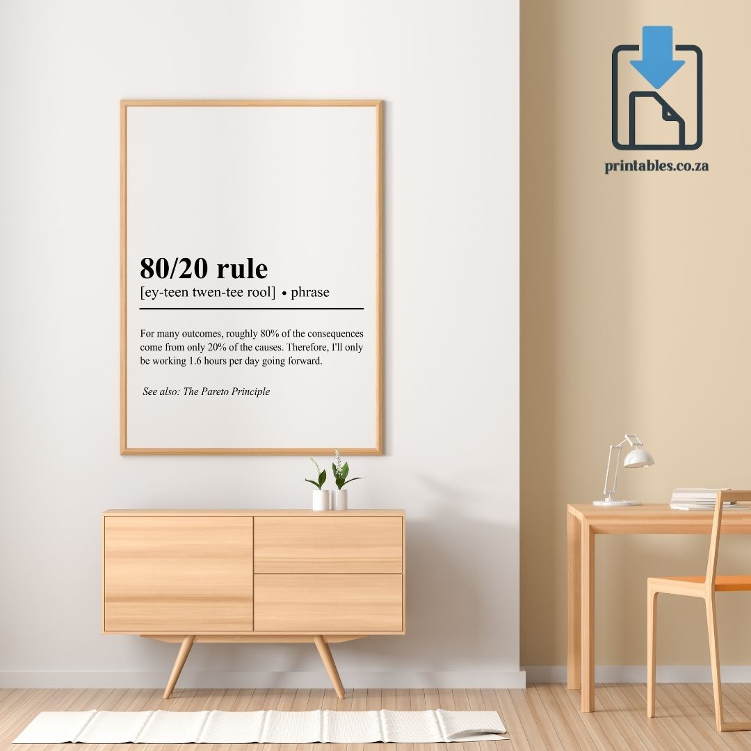 80/20 rule Definition Wall Art, 80/20 rule Quote Decor, 80/20 rule Printable Wall Art Gift for Home Office, PRINTABLE Wall Art, Digital Download