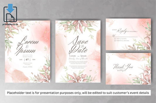 411 Elegant Watercolor Floral Wedding Invitation Set