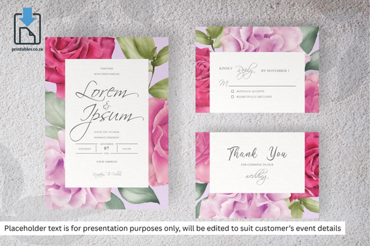 411 Watercolor Floral Frame Wedding Card Set