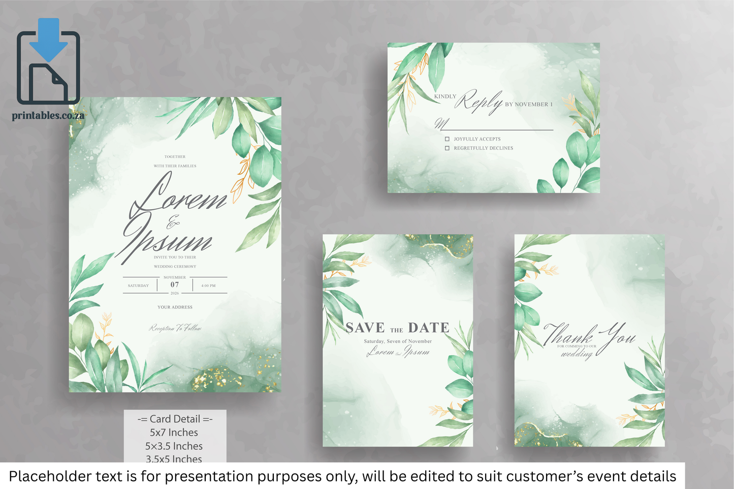420 Elegant Watercolor Floral Wedding Invitation Set
