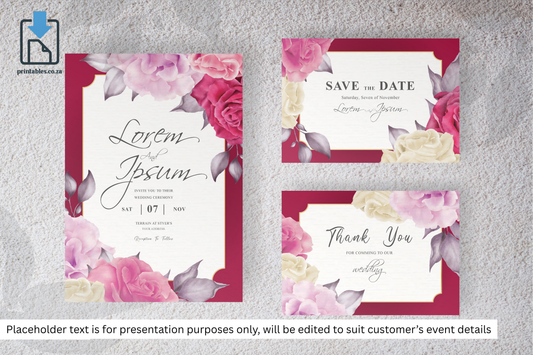 421 Watercolor Floral Frame Wedding Card Set
