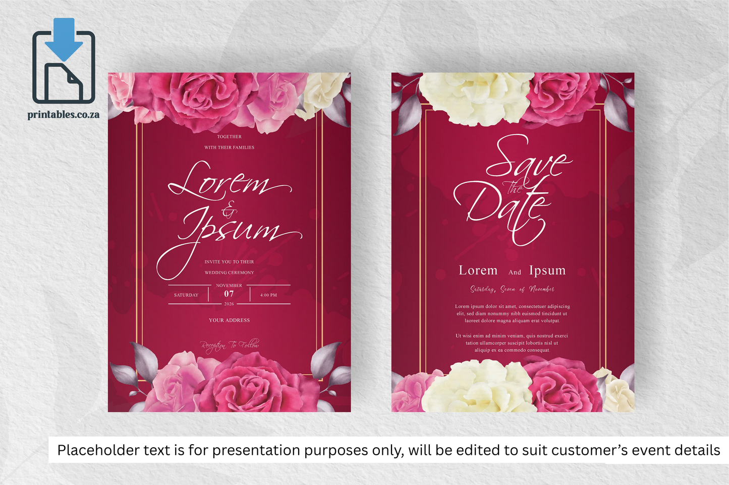 422 Elegant Burgundy Cream Watercolor Floral Wedding Card Set