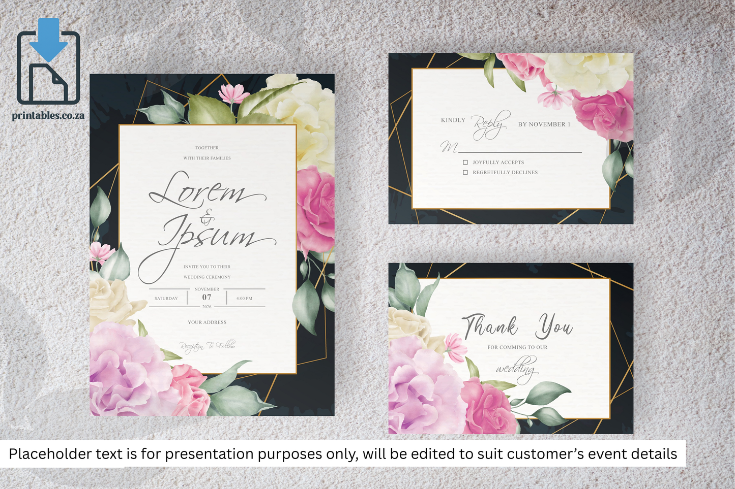 433 Elegant Watercolor Floral Wedding Card Set