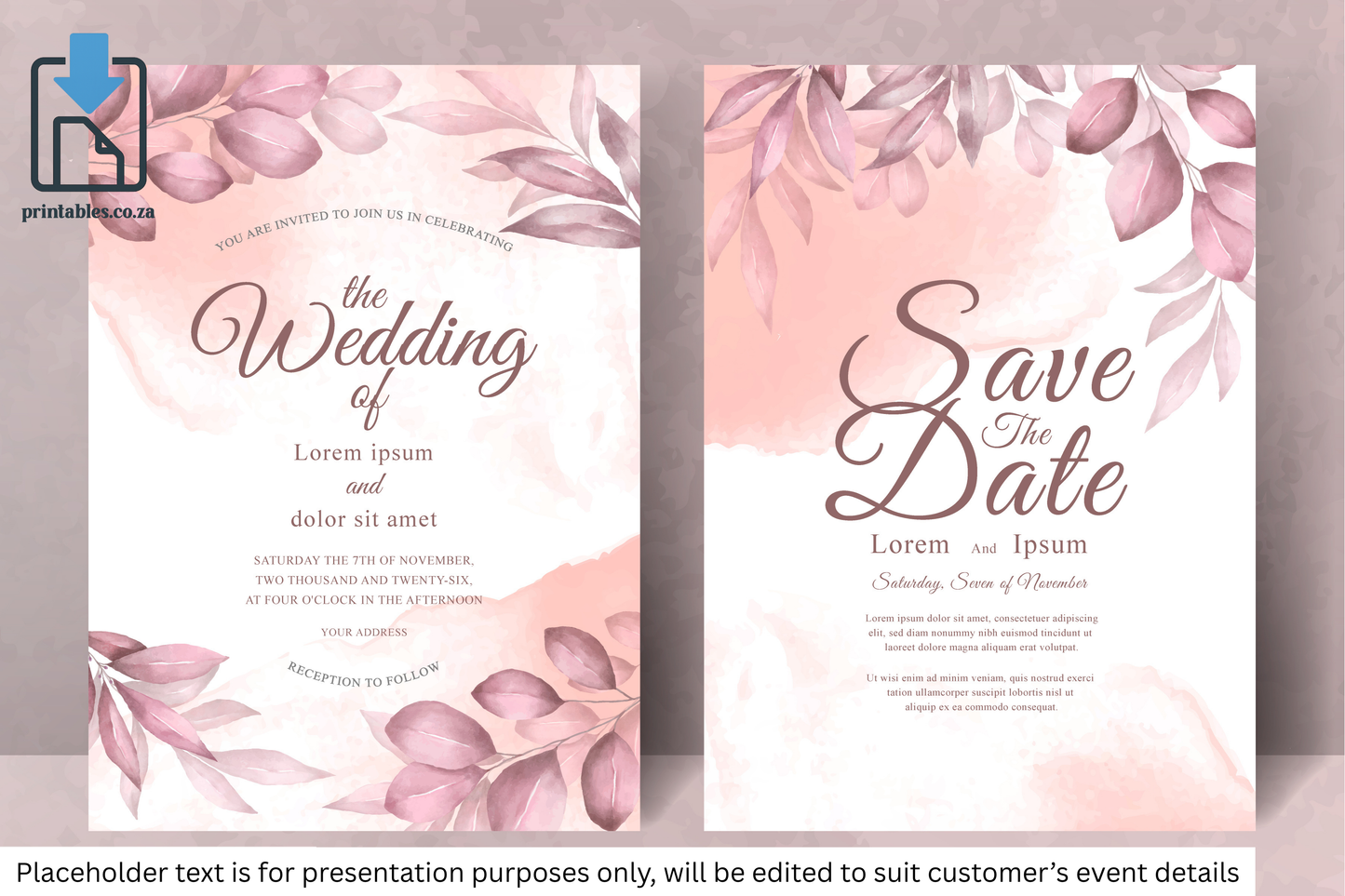 433 Elegant Watercolor Floral Wedding Invitation Set