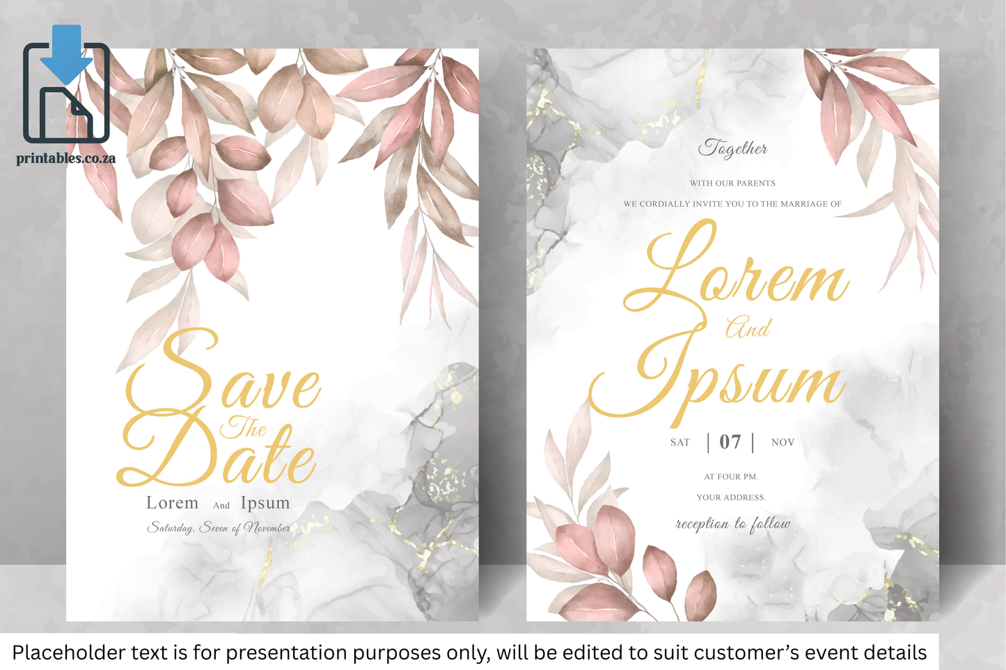 433 Elegant Watercolor Floral Wedding Invitation Set