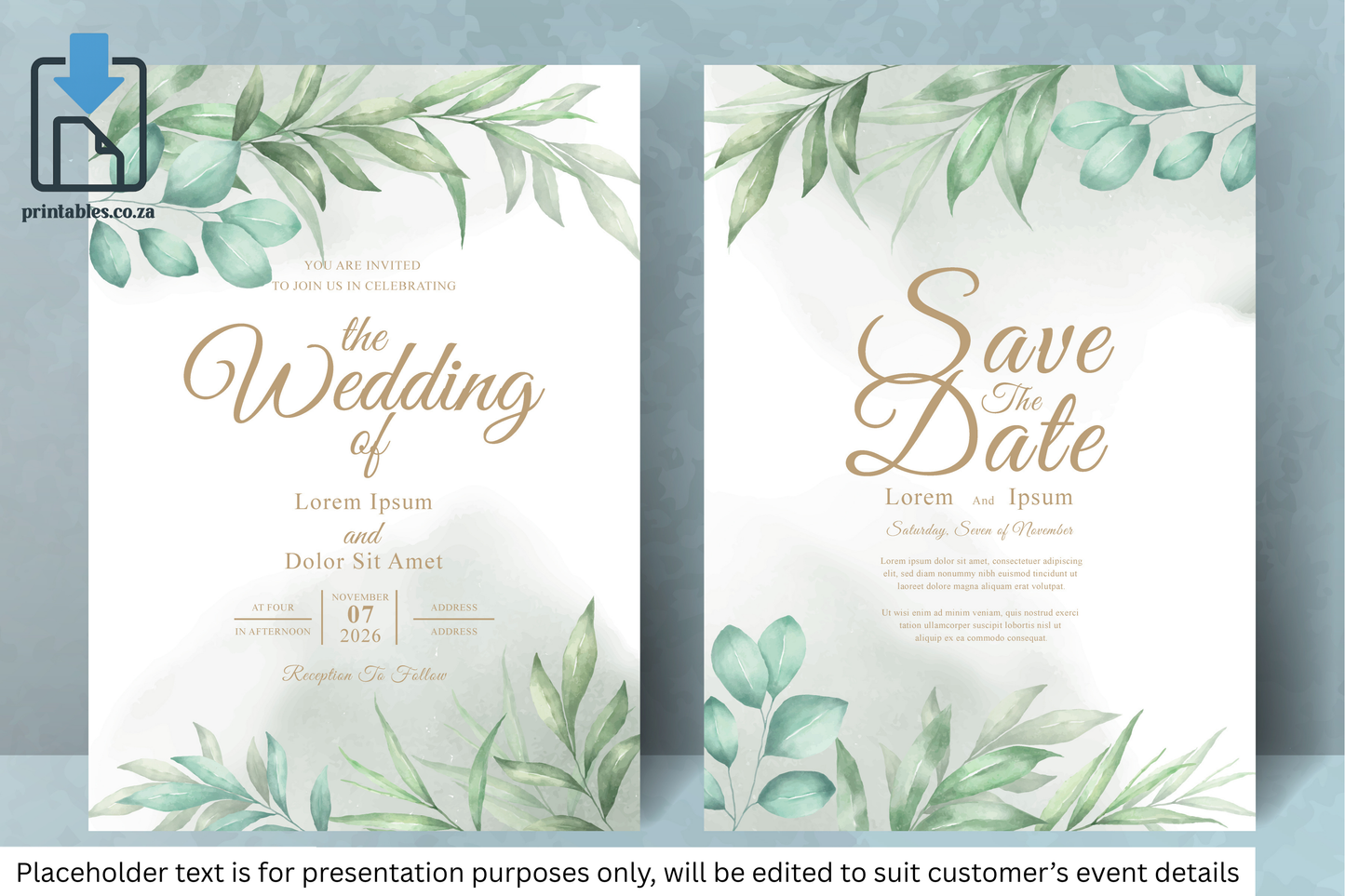 437 Elegant Watercolor Floral Wedding Invitation Set