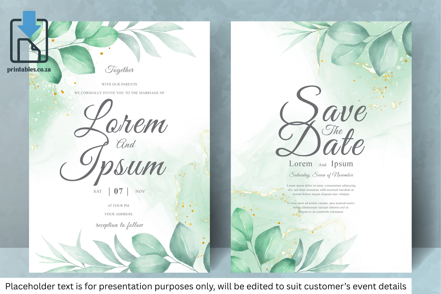 438 Elegant Watercolor Floral Wedding Invitation Set