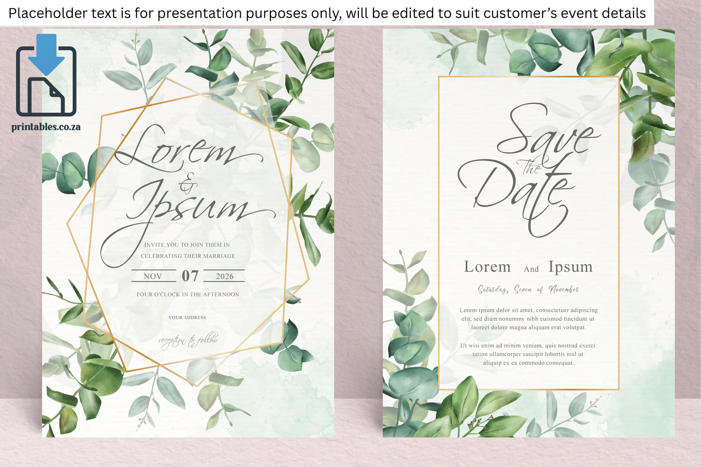 46 Watercolor Eucalyptus Frame Wedding Card Set