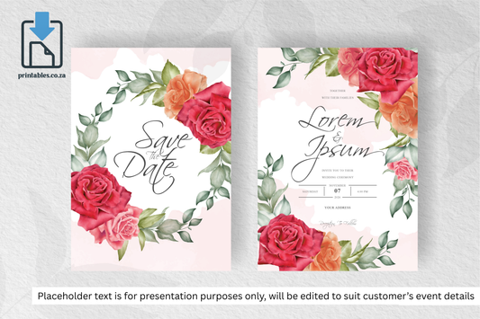 475 Watercolor Floral Frame Wedding Card Set