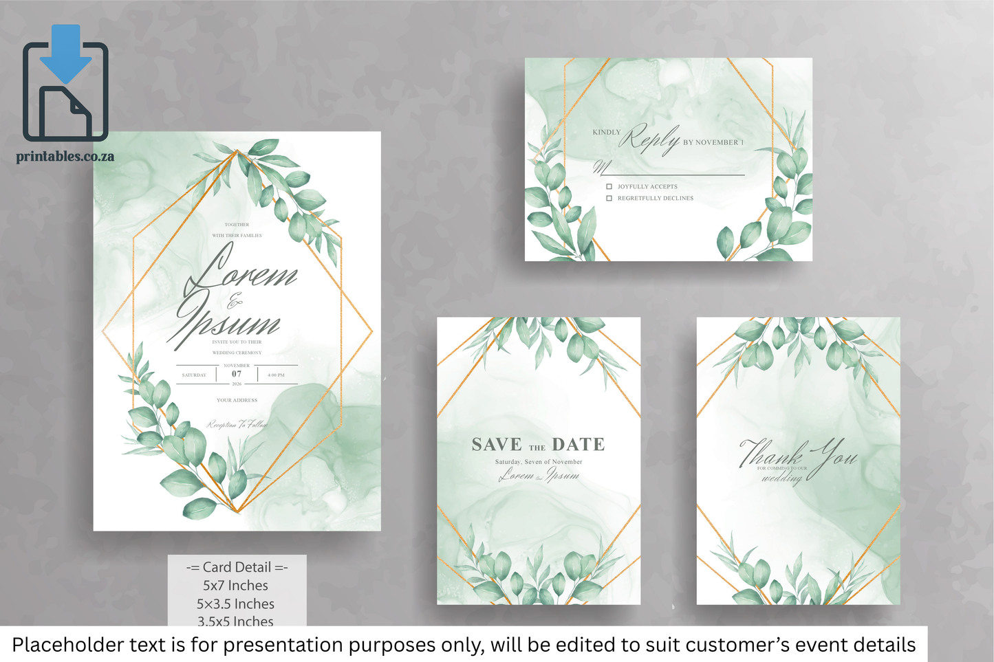 496 Elegant Floral Frame Wedding Invitation Card Set