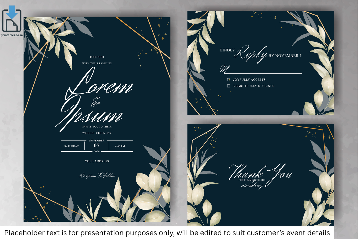 500 Elegant Floral Frame Wedding Invitation Card Set
