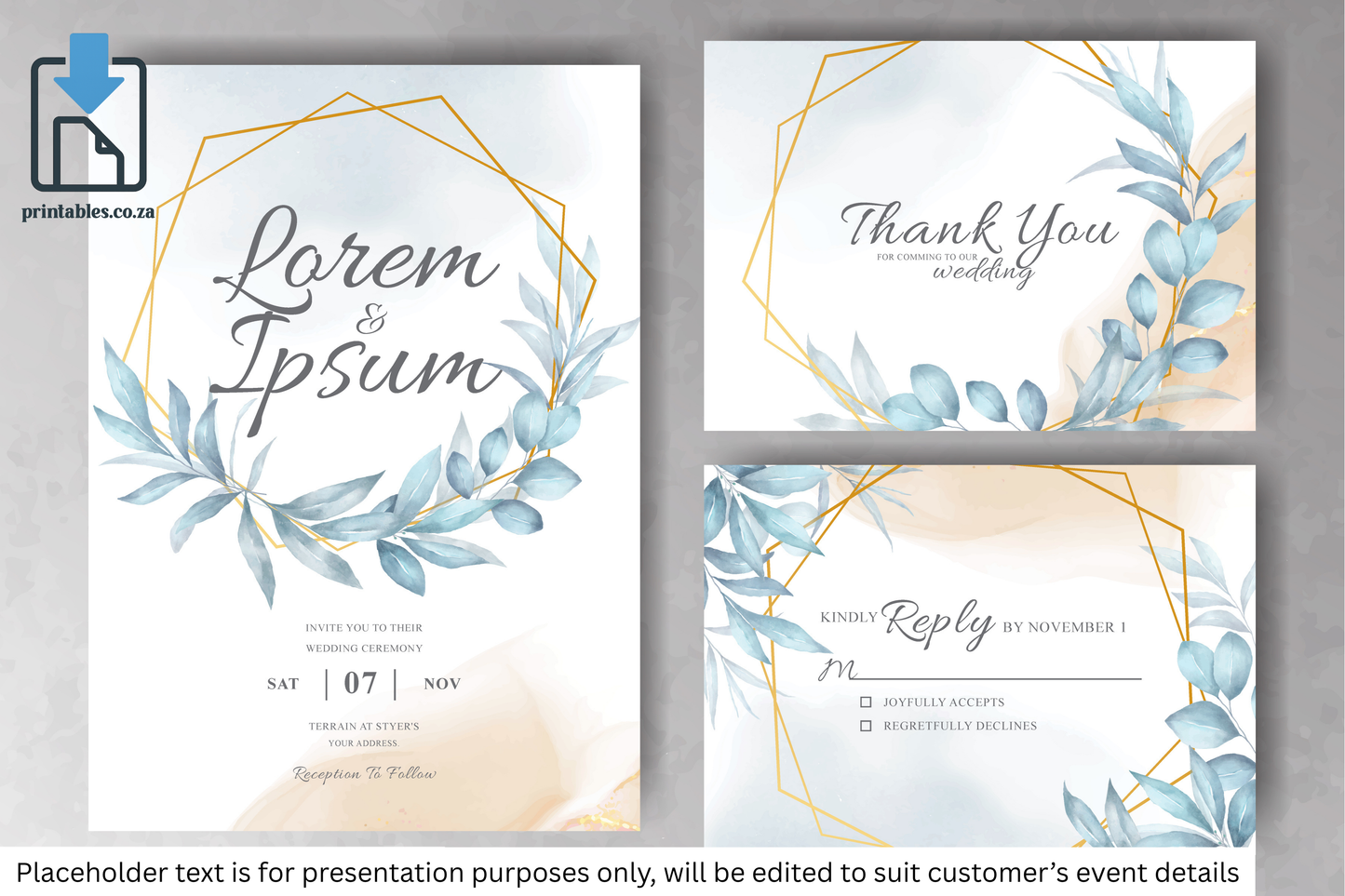 502 Elegant Floral Frame Wedding Invitation Card Set