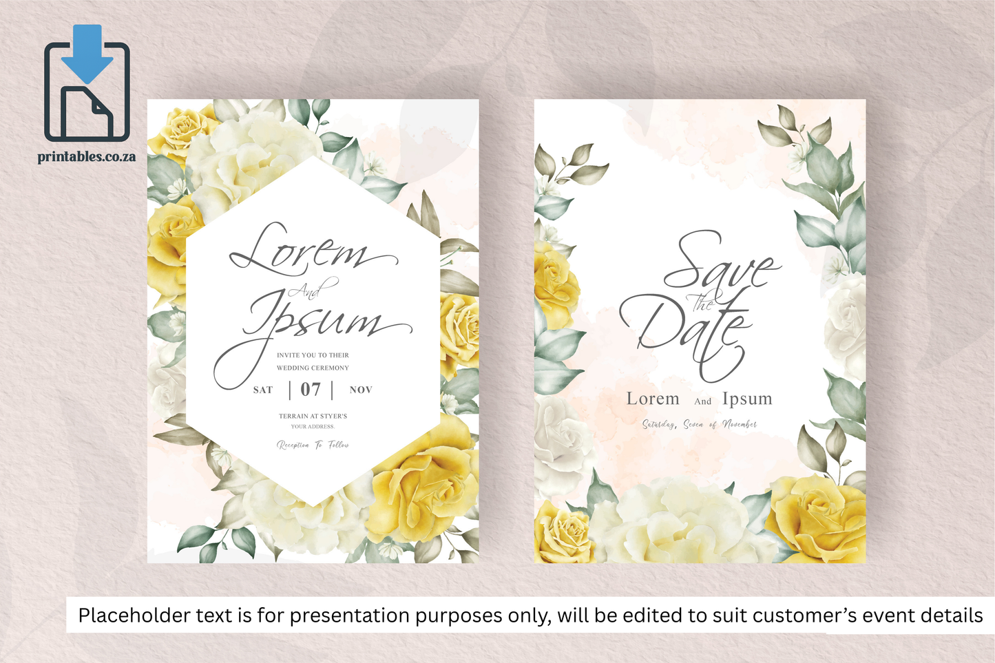 507 Set of Yellow Florals Frame Wedding Card