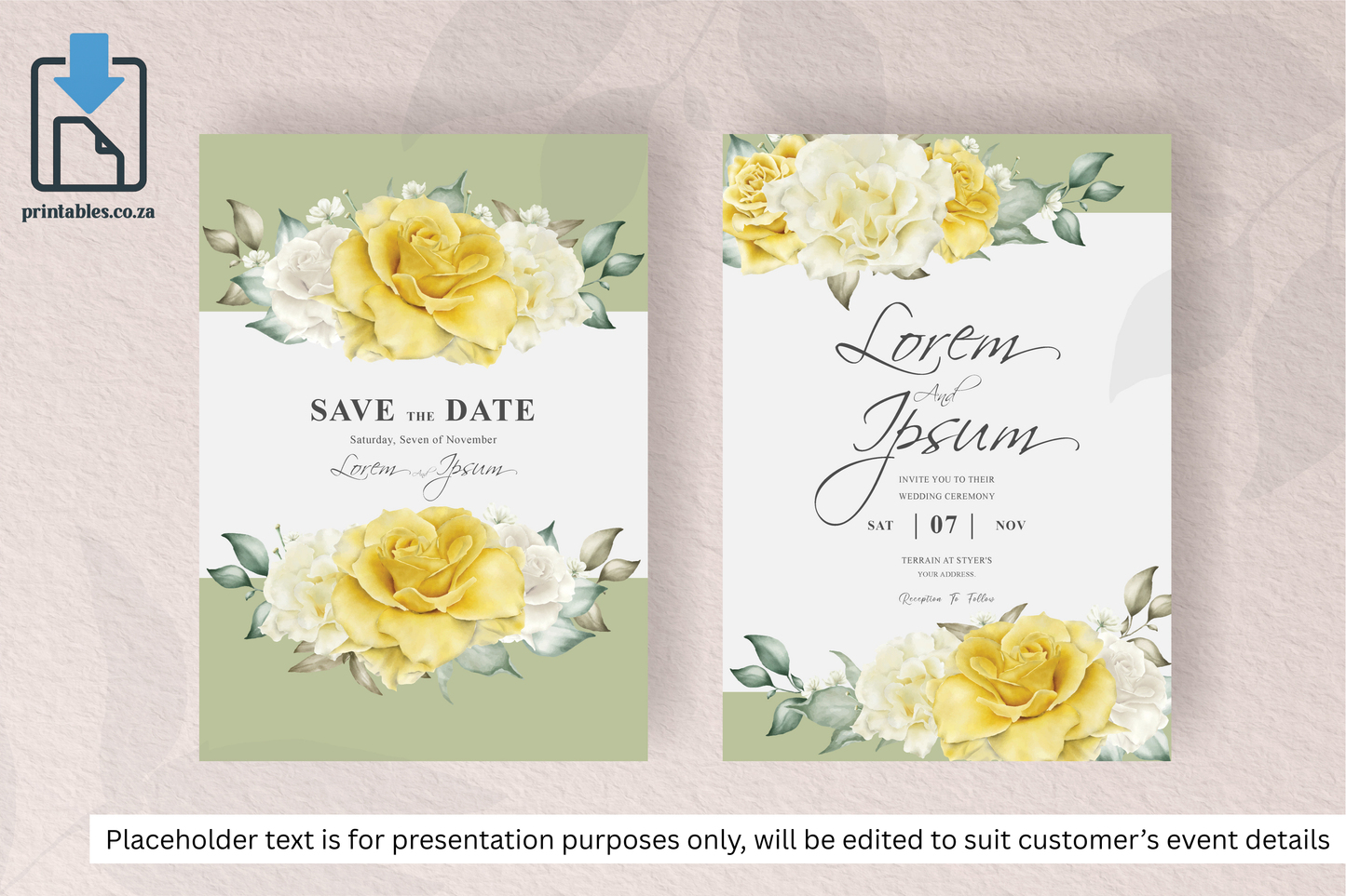 509 Set of Yellow Florals Frame Wedding Card