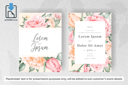 665 Elegant Floral Frame Wedding Invitation Set