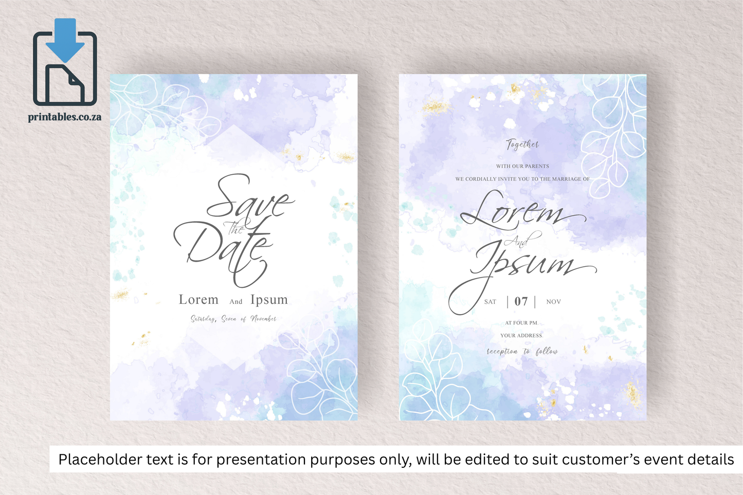 728 Simple Watercolor Floral Wedding Card Set