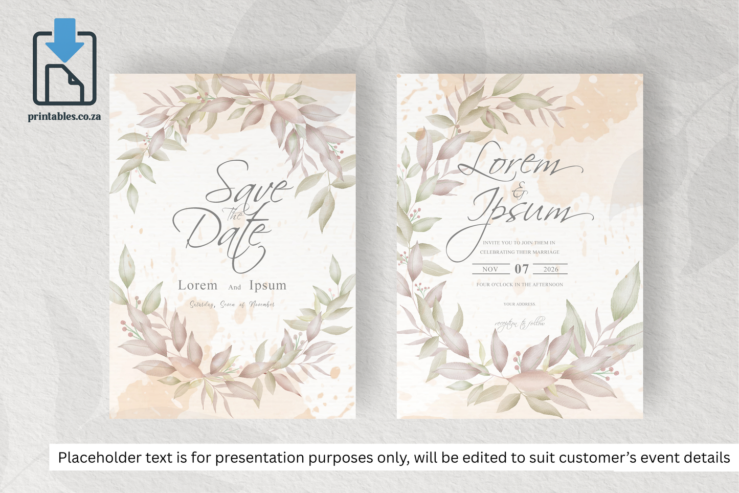 94 Foliage Frame Wedding Invitation Set
