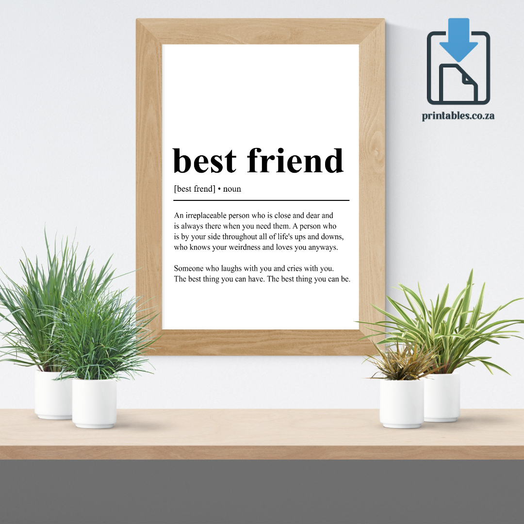 Best Friend Definition Wall Art, Best Friend Quote Decor, Printable Wall Art Gift for Home, PRINTABLE Wall Art, Digital Download