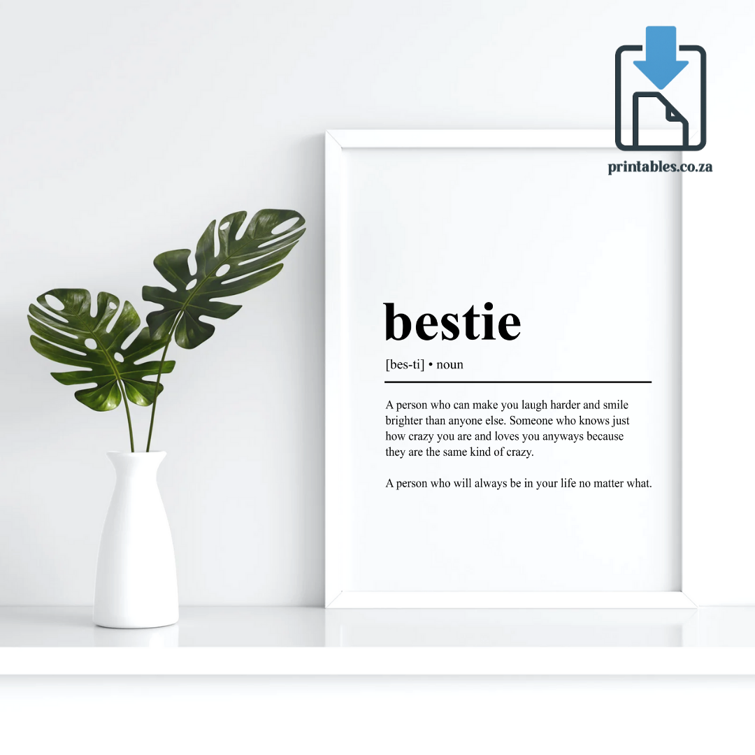 Bestie Definition Wall Art, Bestie Quote Decor, Printable Wall Art Gift for Home, PRINTABLE Wall Art, Digital Download