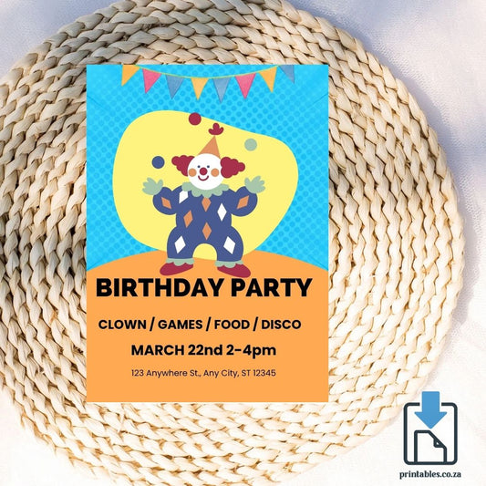 Colorful Clown Invitation – Circus Birthday Party Design