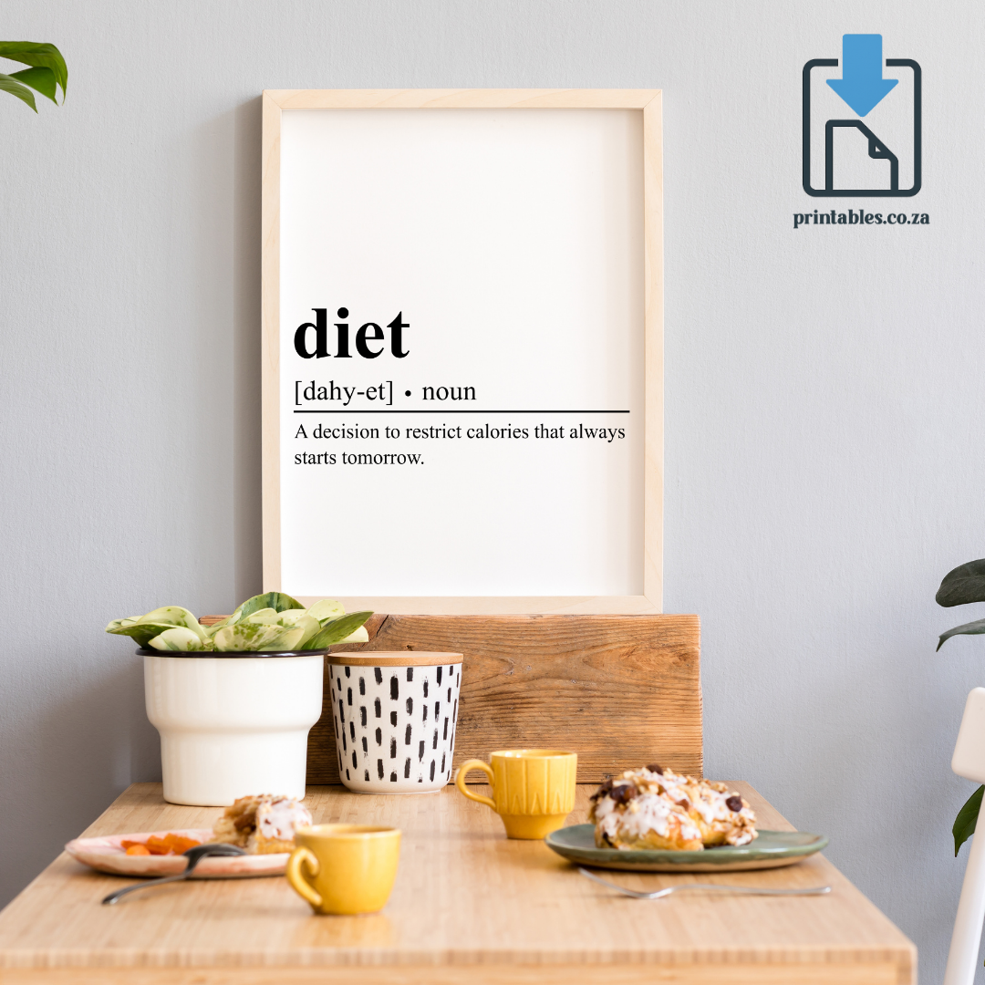 Diet Definition Wall Art, Quote Decor, Printable Wall Art Gift for Home, PRINTABLE Wall Art, Digital Download