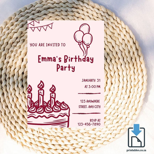 Elegant Birthday Invitation – Cake & Balloons Minimal Design