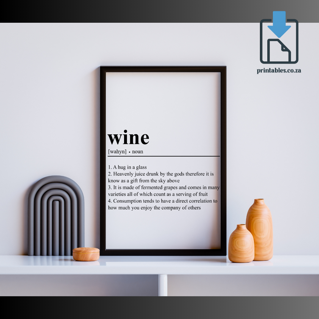 Wine Definition Wall Art, Wine Quote Decor, Printable Wall Art Gift for Home, PRINTABLE Wall Art, Digital Download